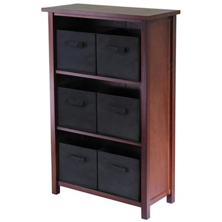 Doba-Bnt Verona 3 Section M Storage Shelf with 6 Foldable Fabric Baskets - Walnut and Black SA143705